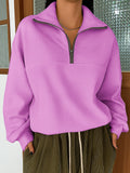 Casual Loose Fashion Solid Color Long Sleeve Zipper Pullover Lapel Sweater