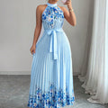 Women's Fashionable Printed Pleated Long Dress