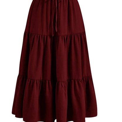 European And American Solid Color Stitching Ruffle Elastic Pocket Skirt