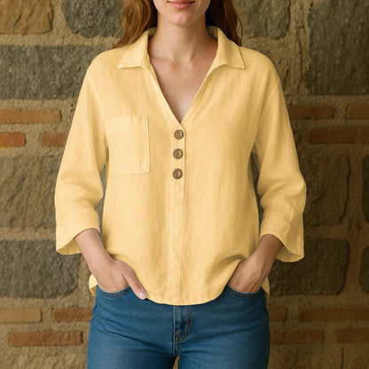 Spring Summer Lapels Solid Color Loose Shirt