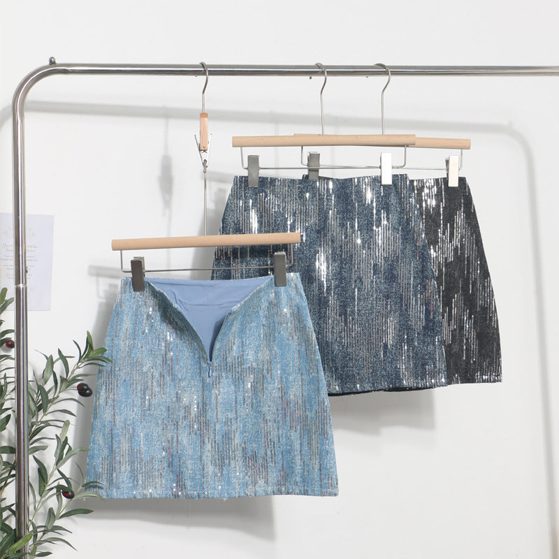 Hot Girl High Waist A- Line Sequined Skirt Shiny Skirt