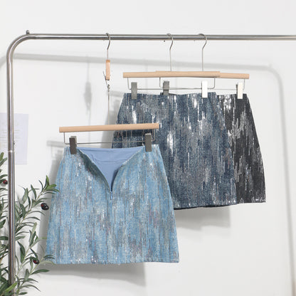 Hot Girl High Waist A- Line Sequined Skirt Shiny Skirt