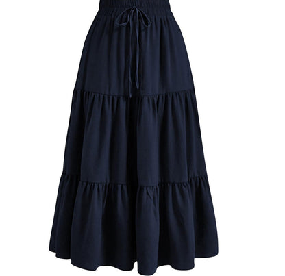 European And American Solid Color Stitching Ruffle Elastic Pocket Skirt