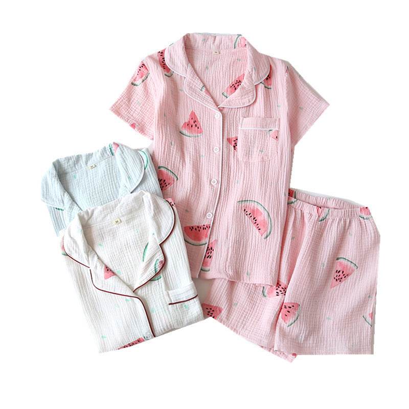 Summer Cotton Crepe Pajamas Short-sleeved Shorts Small Fresh Can Be Worn Outside Ladies' Homewear - G-daat