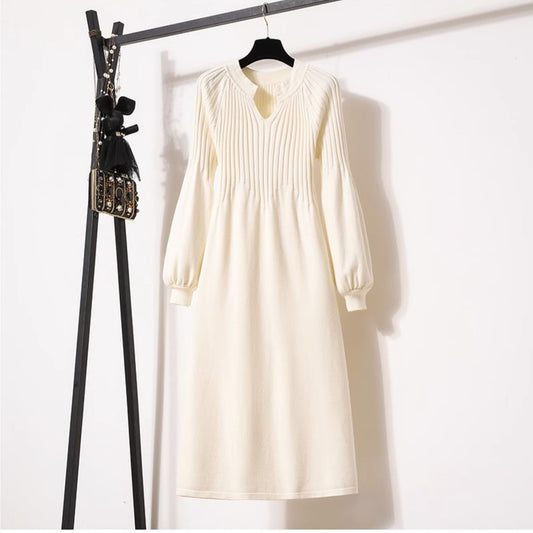 Loose Western Style Versatile Below The Knee Long Style Long Sleeve Dress