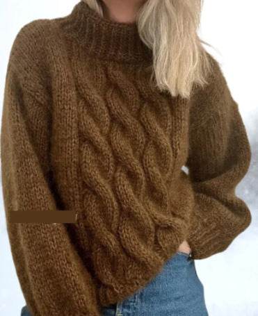 European And American Women's Turtleneck Pullover Thick Needle Brocade Sweater - G-daat