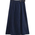 High-waist Asymmetric Slit A-line Denim Midi Skirt For Women