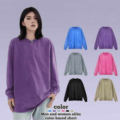 American Retro Double Yarn Cotton Worn Looking Washed-out T-shirt Top - G-daat