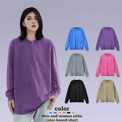 American Retro Double Yarn Cotton Worn Looking Washed-out T-shirt Top - G-daat