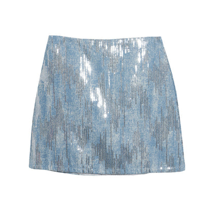 Hot Girl High Waist A- Line Sequined Skirt Shiny Skirt