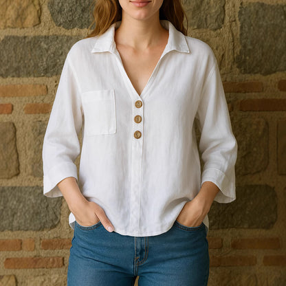 Spring Summer Lapels Solid Color Loose Shirt