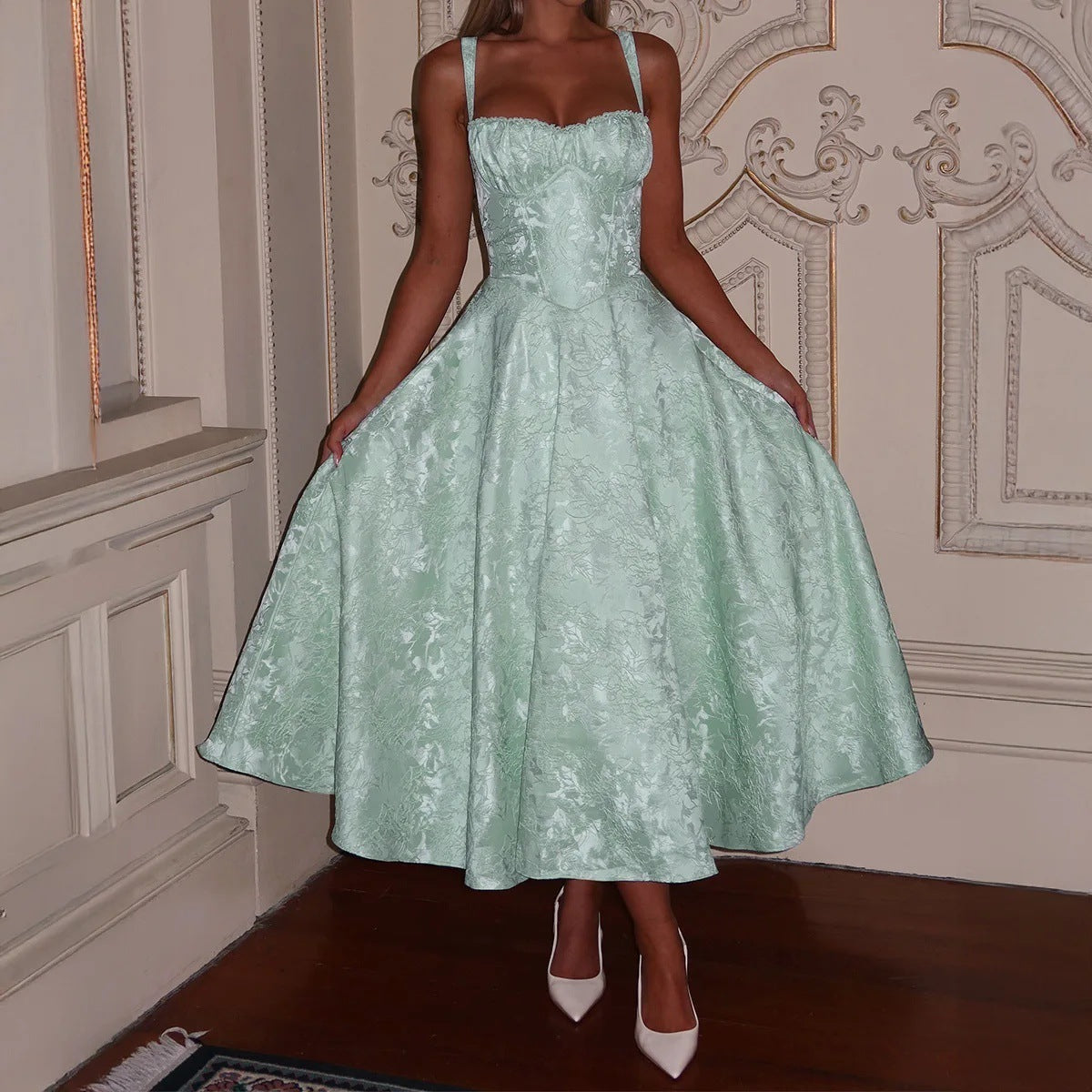 Light Luxury Dress With Suspenders Banquet Skirt Mid-length