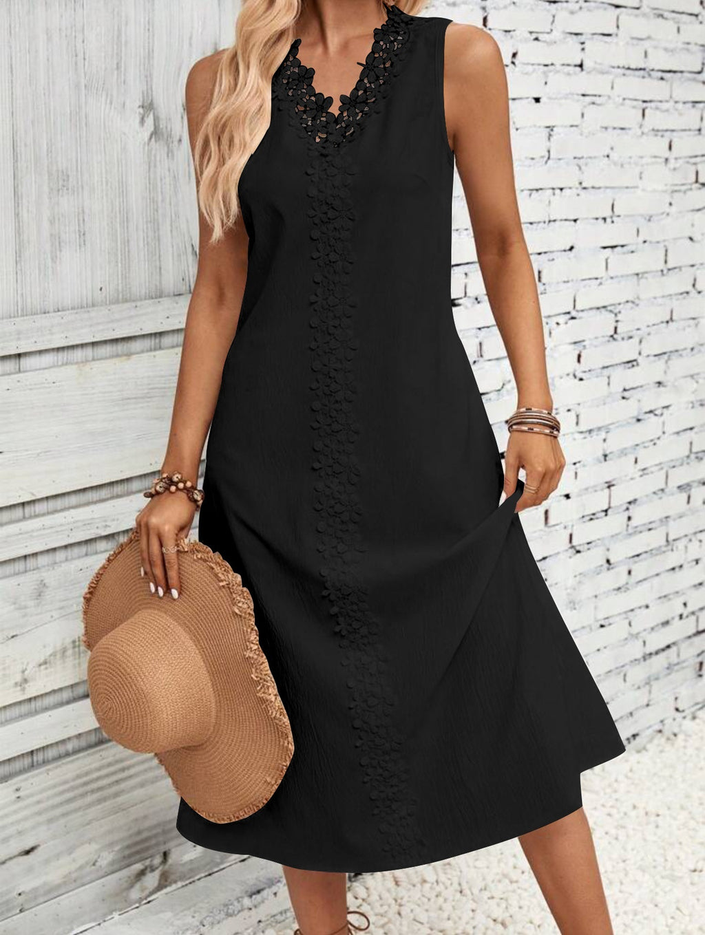 Women's Sleeveless Lace Long Patchwork Dress