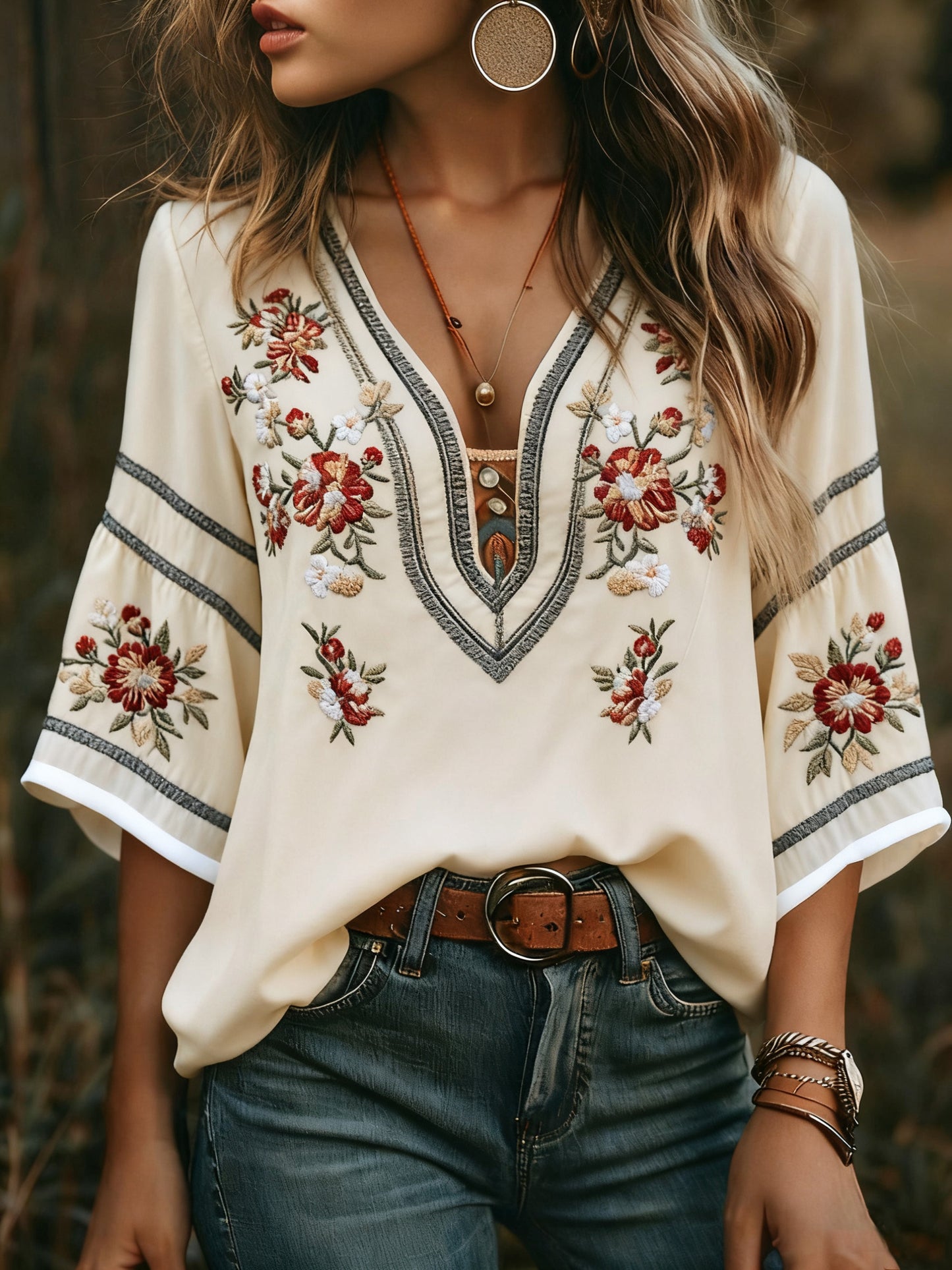 Women's Bohemian Retro Floral T-Shirt
