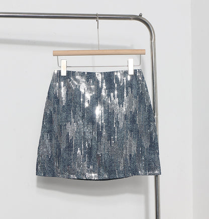 Hot Girl High Waist A- Line Sequined Skirt Shiny Skirt
