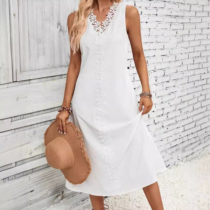 Women's Sleeveless Lace Long Patchwork Dress