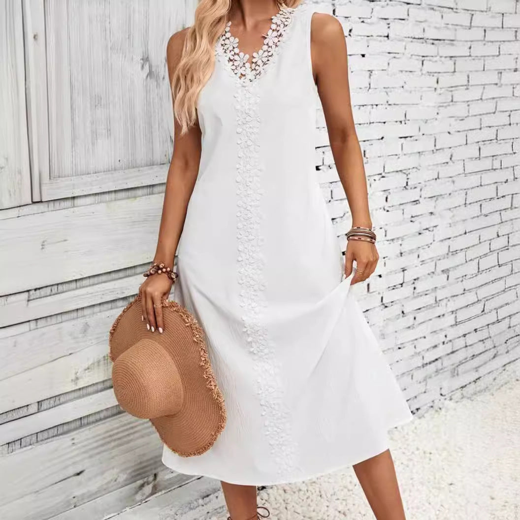 Women's Sleeveless Lace Long Patchwork Dress