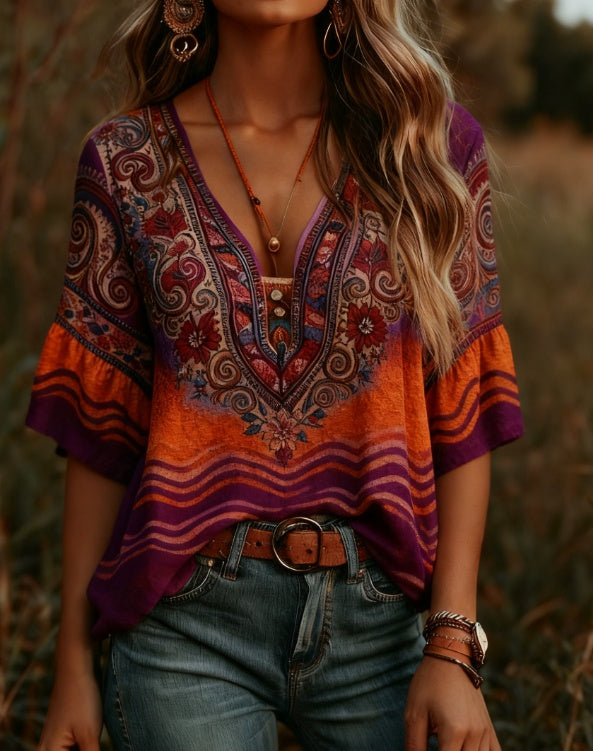 Women's Bohemian Retro Floral T-Shirt