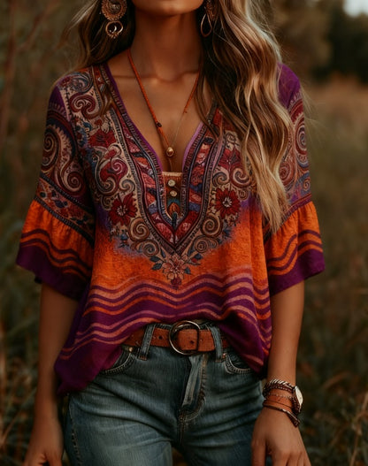 Women's Bohemian Retro Floral T-Shirt