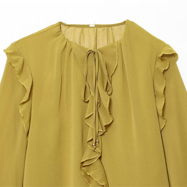Women's Ruffled Laminated Decorative Shirt