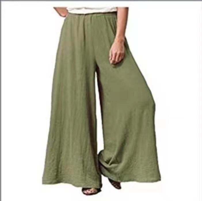 Women's Cotton And Linen Loose Wide-leg Pants Oversized Casual Trousers - G-daat