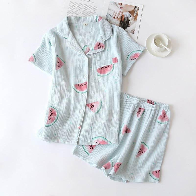 Summer Cotton Crepe Pajamas Short-sleeved Shorts Small Fresh Can Be Worn Outside Ladies' Homewear - G-daat
