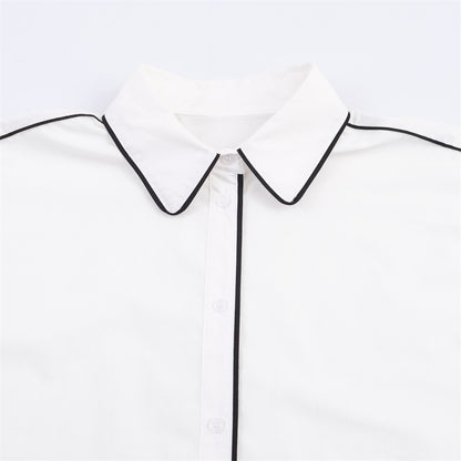 Simple Contrast Color Trim Poplin Shirt