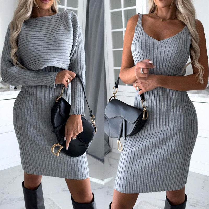2-Piece Women's Suit - Striped Top & Suspender Skirt Set - G-daat