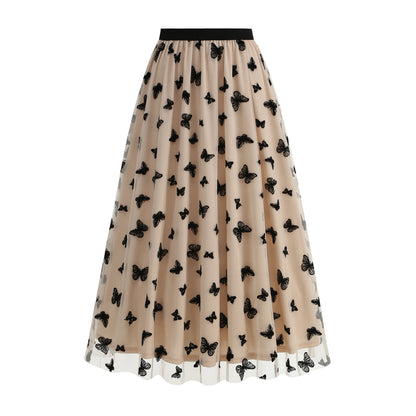 Fashion High Waist Mesh Big Hem Skirt Women