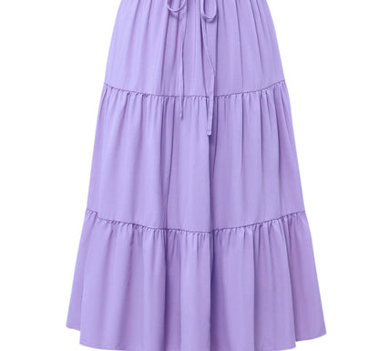 European And American Solid Color Stitching Ruffle Elastic Pocket Skirt
