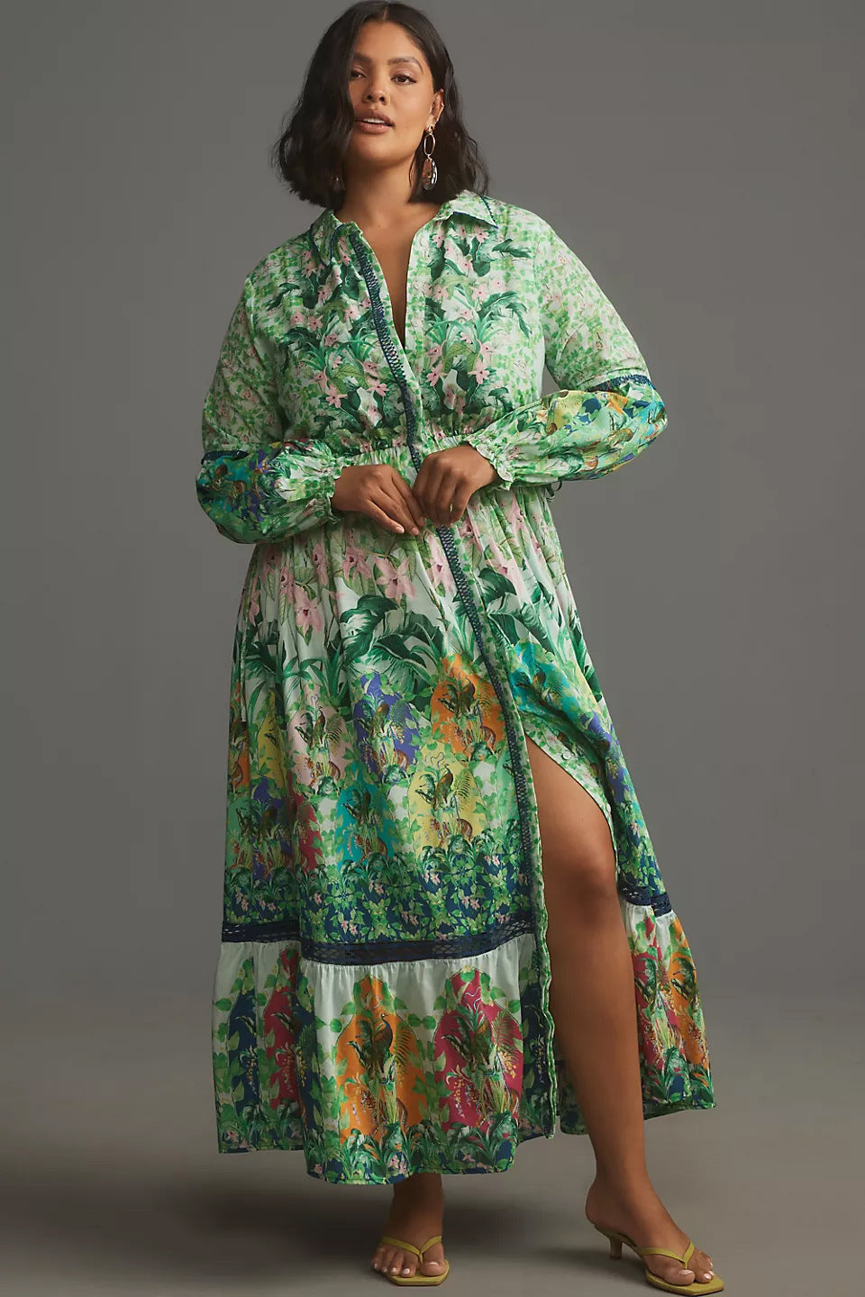 Women's Floral Print Long-sleeved Shirt Dress