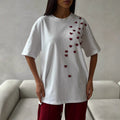 Women's Love Embroidered Casual Round Neck Short Sleeves