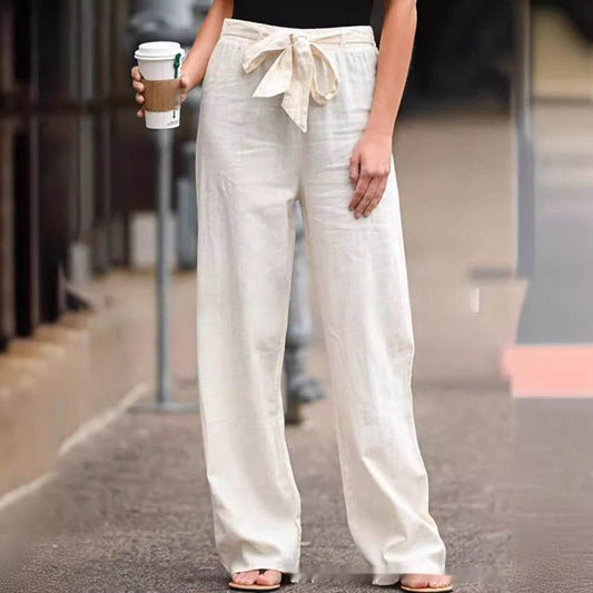 Cotton Linen Casual Pants - Women's Solid Color Trousers - G-daat