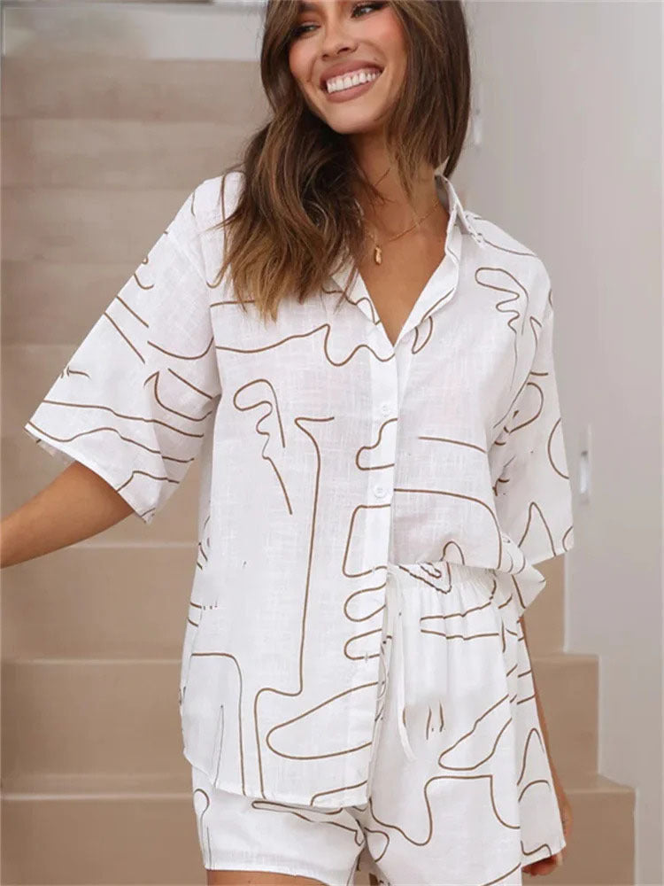 New Loose Casual And Comfortable Women's Short-sleeved Shorts Shirt Two-piece Set